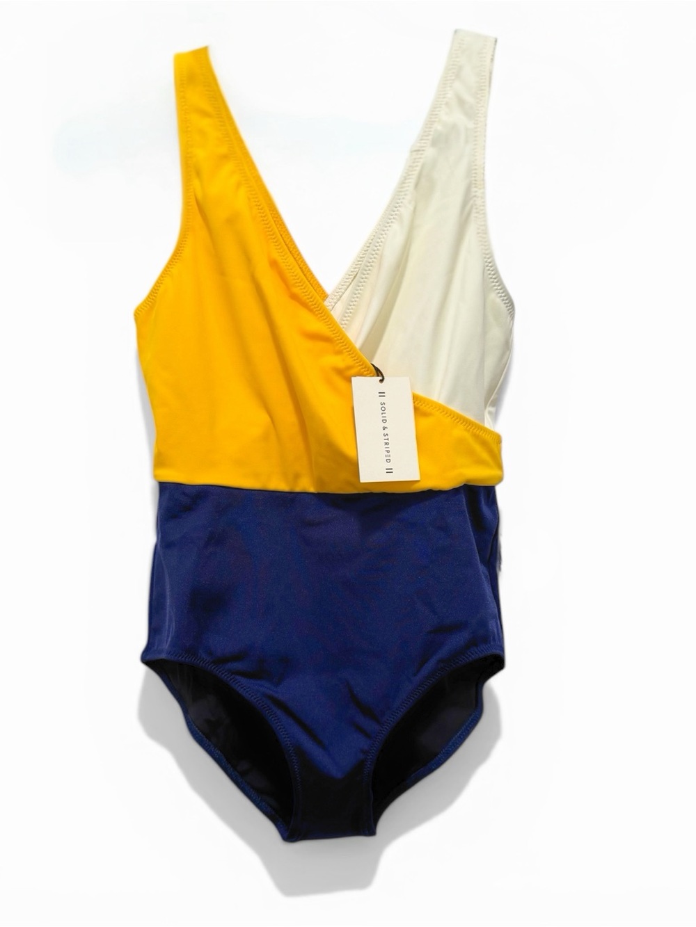 NWT SOLID & STRIPED Yellow, White & Navy Colorblock One-Piece Swimsuit Size XS